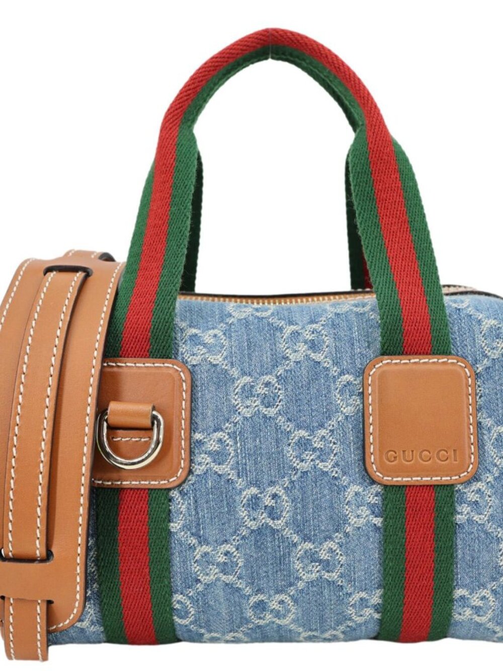 Gucci  Mini GG Denim Calfskin Web Satchel Bag Light Blue 859975